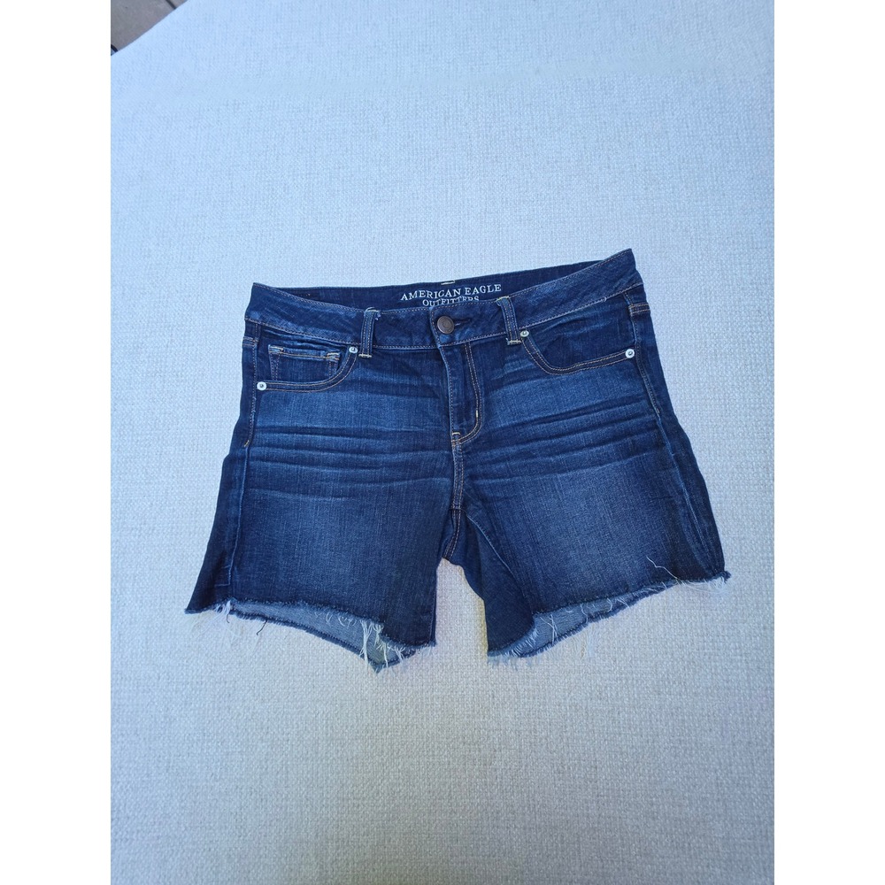 American Eagle Outfitters Dark Wash Raw Hem Stretch Denim Shorts Size 14 0883